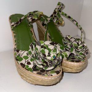 Brown & Green Floral Wedges